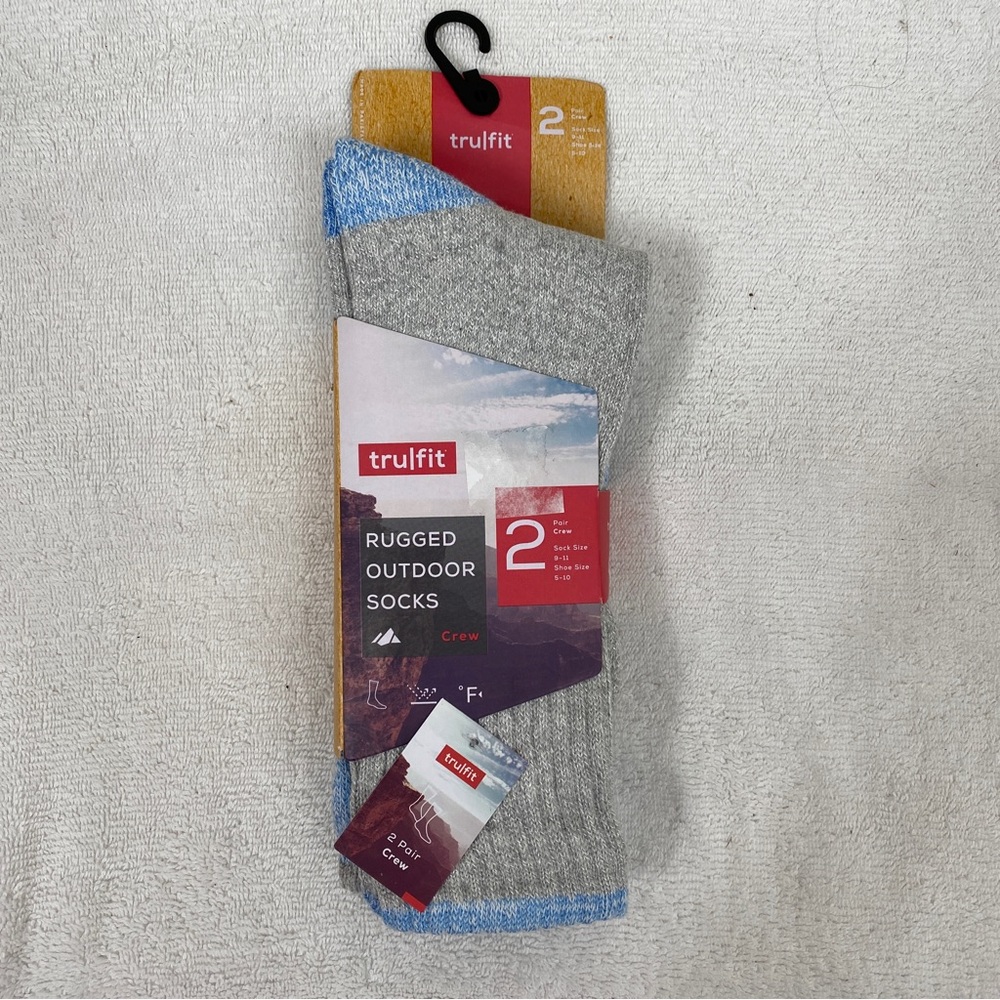NWT Tru Fit 2 Pairs Rugged Unisex Outdoor Socks Long Crew Outdoor Shoe Size 5-10